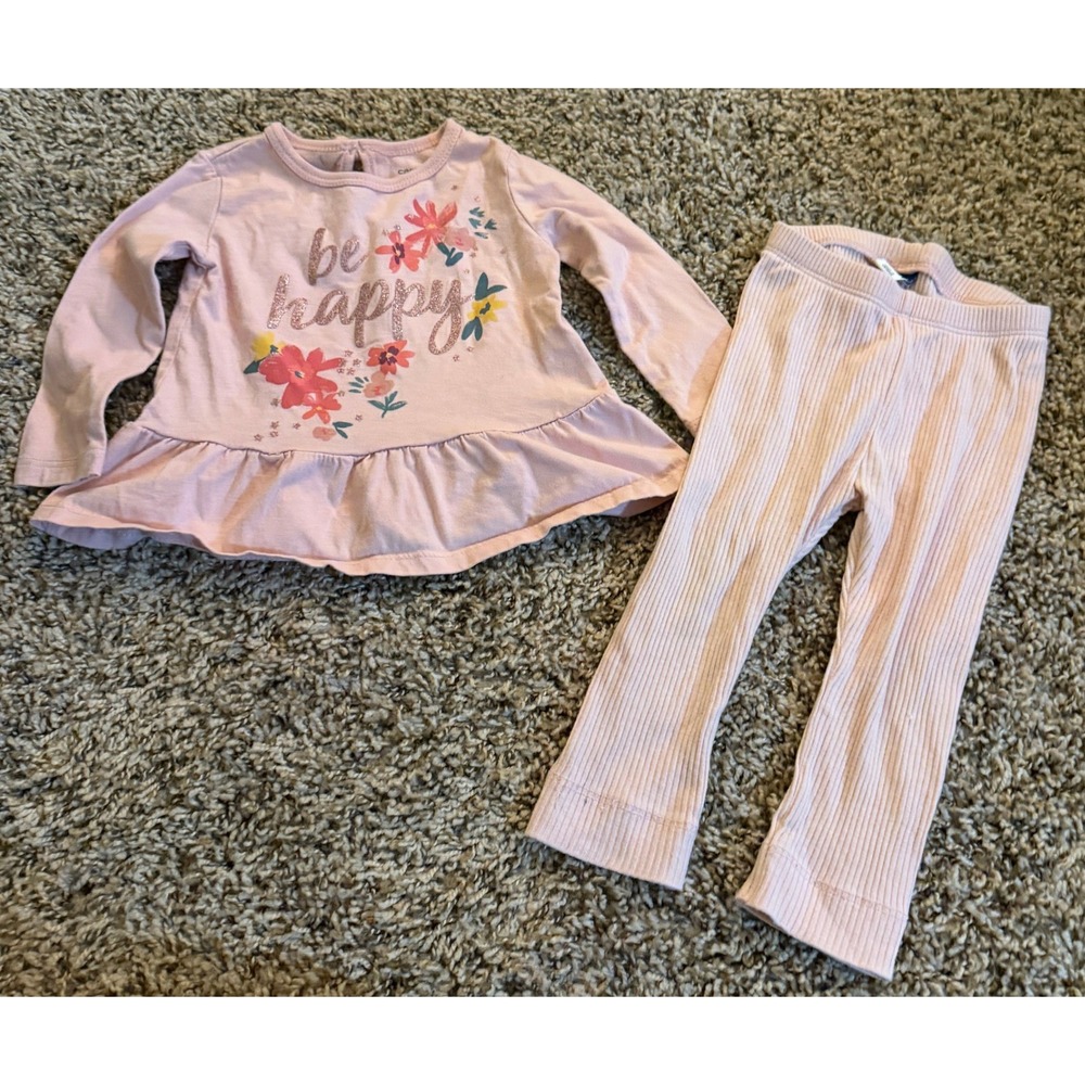 Carter's-Old Navy- Long Sleeve "Be Happy" Top & Mauve Ribbed Pants 12 M/12-18 M